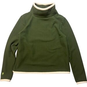 Dudley Stephens Green Vello Fleece Turtleneck Pullover Contrast Trim Size M